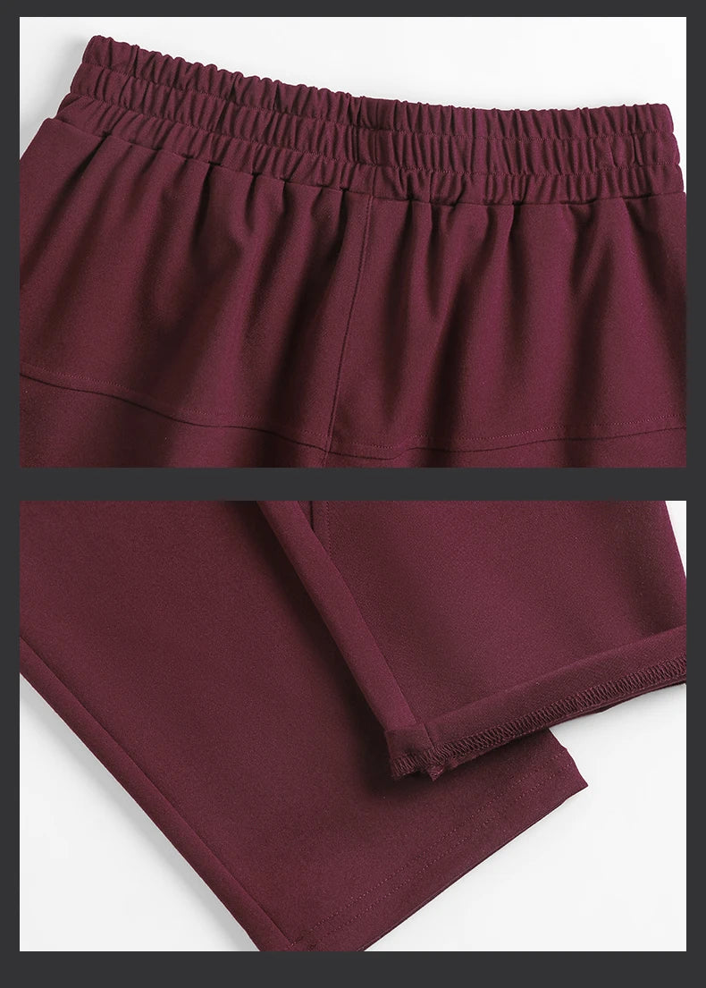 Red Korean Version Women's Casual PantsHigh Waist Pleated Wide Leg Haran Pants Ladies' Office Ladies' Spring And Autumn 2023 5XL