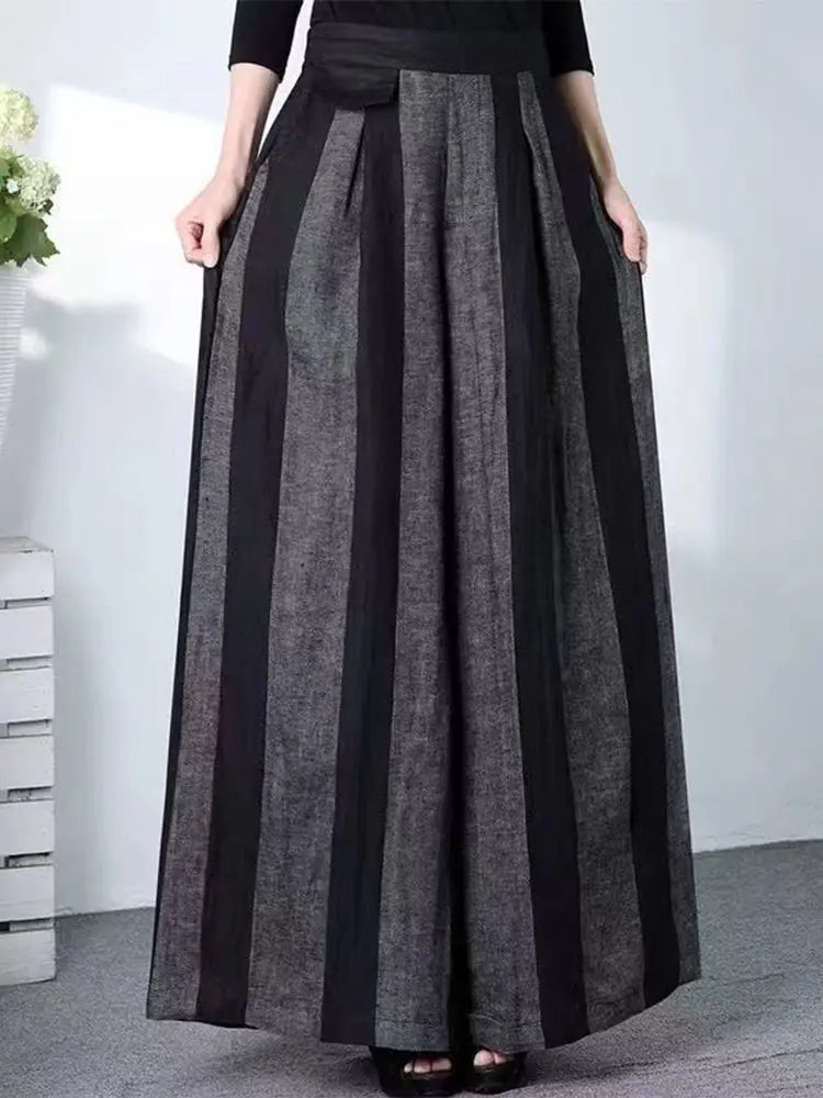 Spring Summer New Fashion Striped Loose Elastic Waist Wide Leg Pants Ladies Casual Irregular High Waist Straight Women Clothes