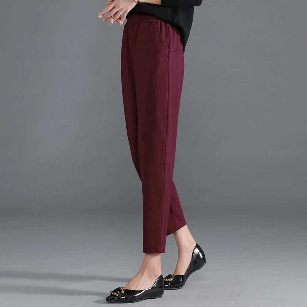 Red Korean Version Women's Casual PantsHigh Waist Pleated Wide Leg Haran Pants Ladies' Office Ladies' Spring And Autumn 2023 5XL