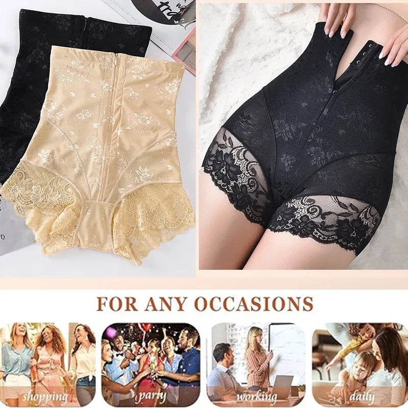 GUUDIA Hook Zipper Closure Lace High Waist Tummy Control Shapewear Panty Invisable Slimming Shaping Women Underwear Shaper Panty