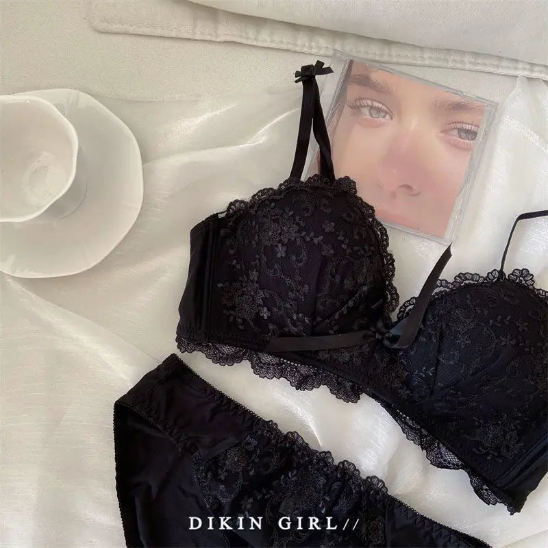 Bra/underwear Embroidered Lace Underwear Wireless Underwire Bra Comfortable Gathering Bra Set Lace Bra Set