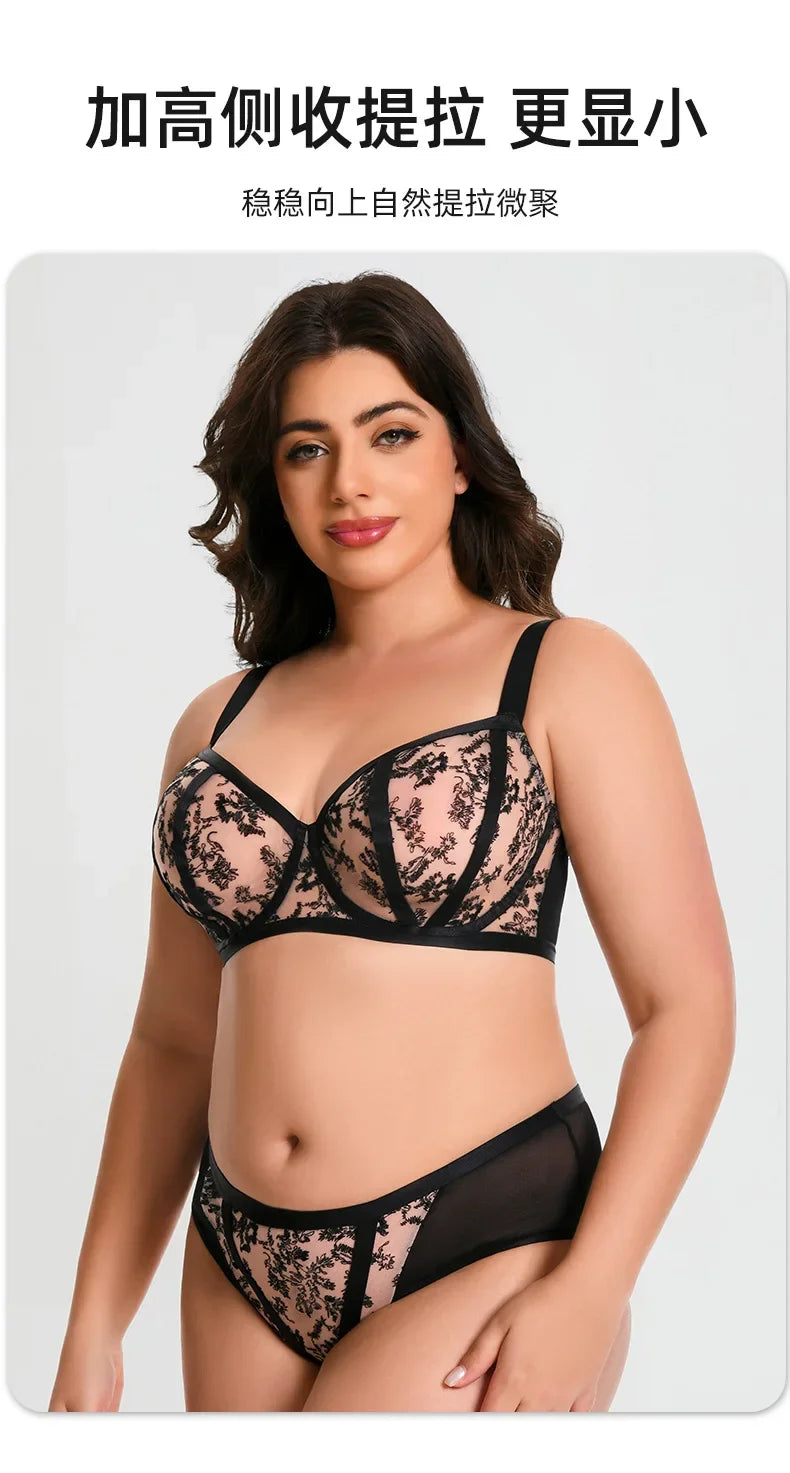 Plus Size Bra Set Minimizer Anti-Sagging Underwire Push Up Cup Mesh Breathable D E F G H I J K 75 80 85 90 95 Brasieres Mujeres