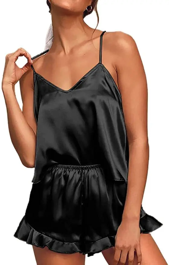 Women Pajama Sets Sexy Lace Sleeveless Soft Pajamas Comfortable V-Neck Sleepwears  Female Nightgown Night Wear Satin Nightdress