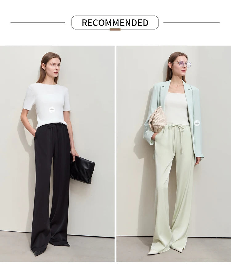 Amii Minimalism 2024 Summer Women's Pants New Solid Straight Wide-leg Oak Waist Drawstring Casual Lady Fashion Trousers 12422001