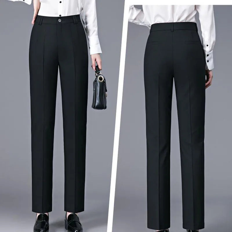 Office Lady Korean Fashion Straight Pants Spring Autumn Casual High Waist Button Pockets Solid Elegant Women Clothing Trousers