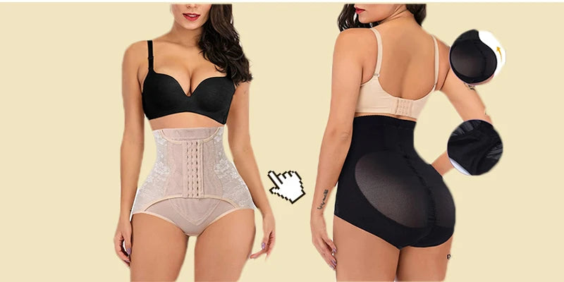 GUUDIA Hook Zipper Closure Lace High Waist Tummy Control Shapewear Panty Invisable Slimming Shaping Women Underwear Shaper Panty
