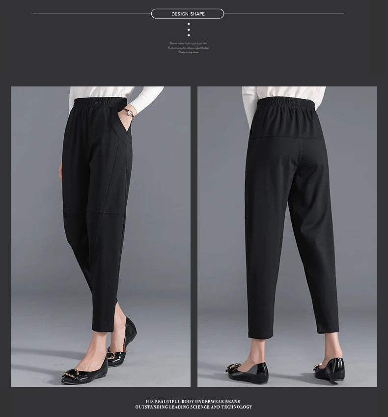Red Korean Version Women's Casual PantsHigh Waist Pleated Wide Leg Haran Pants Ladies' Office Ladies' Spring And Autumn 2023 5XL