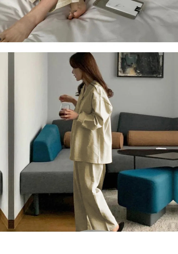 Striped Long-sleeved Pajamas Girls Fashion Style Autumn Simple New Home Clothes High-grade Trousers Suit Leisure Sleepwear Pjs