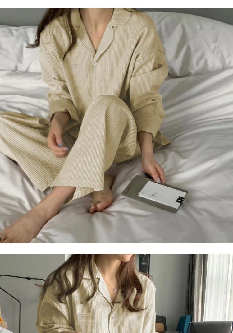 Striped Long-sleeved Pajamas Girls Fashion Style Autumn Simple New Home Clothes High-grade Trousers Suit Leisure Sleepwear Pjs