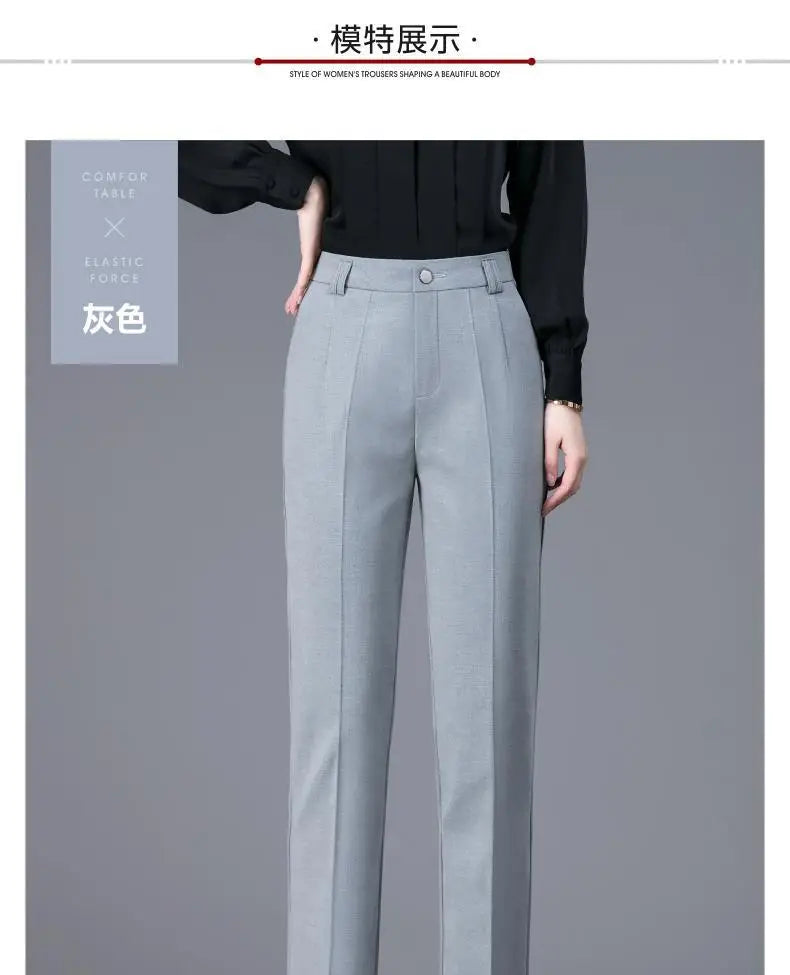Office Lady Korean Fashion Straight Pants Spring Autumn Casual High Waist Button Pockets Solid Elegant Women Clothing Trousers