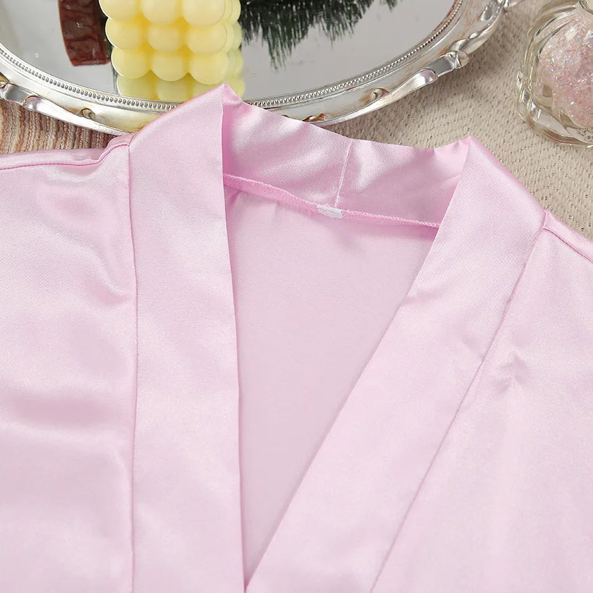Luxury Spring Silk Satin Women's Pajamas Pink Loose Feather Long Sleeve Trousers Suit Sleepwear Home Clothes 2pcs Nightwear