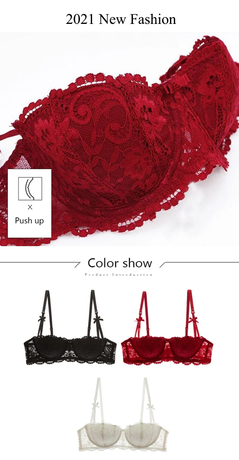 Half Cup Balconette Bras A D Cup 2024 Sexy Lingerie Cotton Underwear with 4 Rows Hook Red Black White Thin Push Up Bra for Women