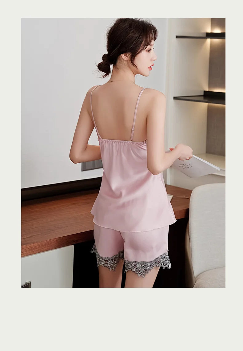 5PCS/SET Silk Robe Sleep Suit Womens Lace Satin Pajamas Gown Set V-Neck Nighties Wear Pijama Home Nightwear Spring Nightdress