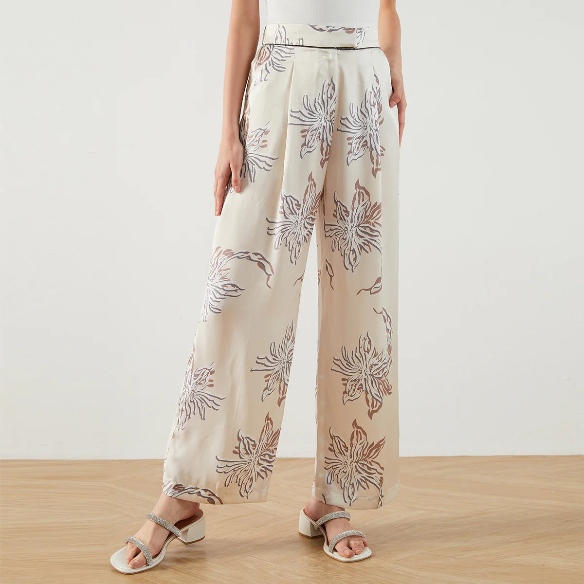K1449W High Waist Wide Leg Pants Women Luxury Drawstring Casual Clothes Pants For Ladies Wide Leg Trousers For Women