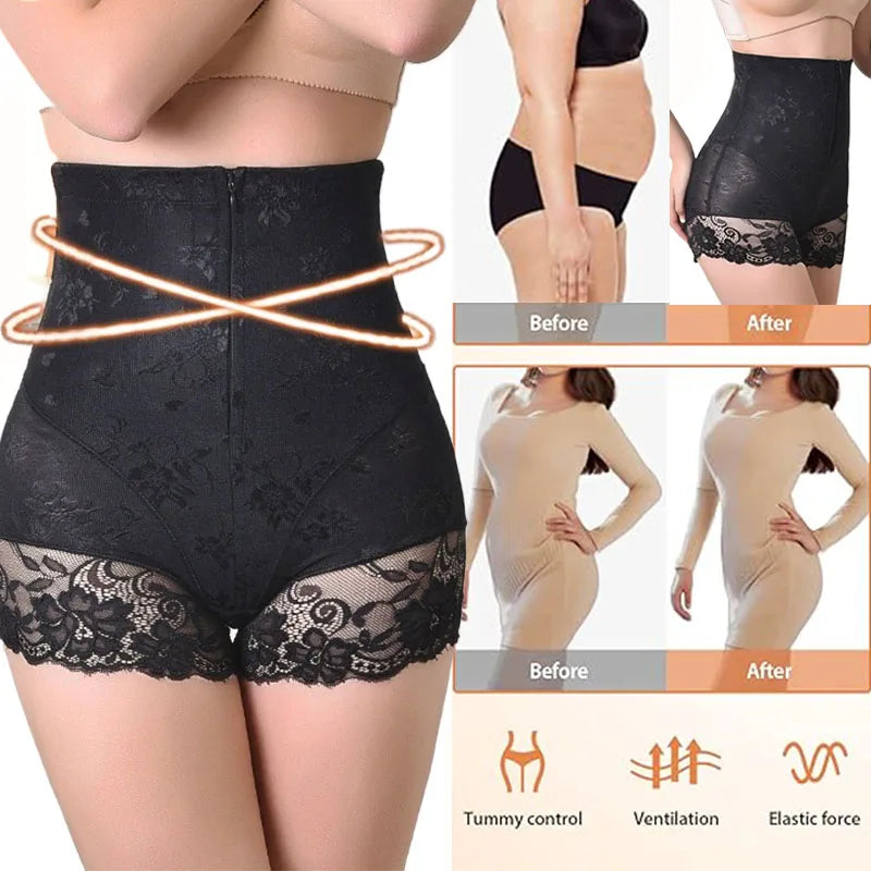GUUDIA Hook Zipper Closure Lace High Waist Tummy Control Shapewear Panty Invisable Slimming Shaping Women Underwear Shaper Panty