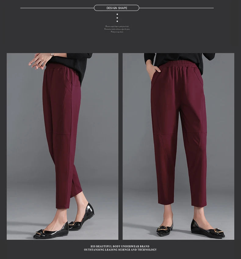 Red Korean Version Women's Casual PantsHigh Waist Pleated Wide Leg Haran Pants Ladies' Office Ladies' Spring And Autumn 2023 5XL