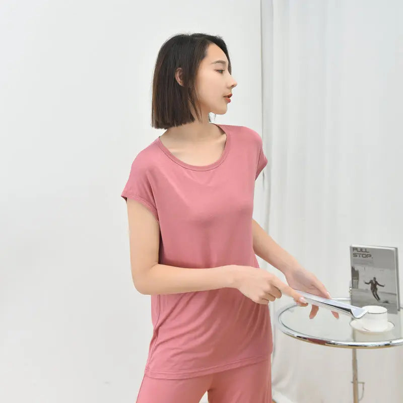 Fdfklak Summer Pijamas For Women Modal Sleeveless Thin O-Neck Pullover Pajamas Set Solid Color Loose 6XL New Home Suit
