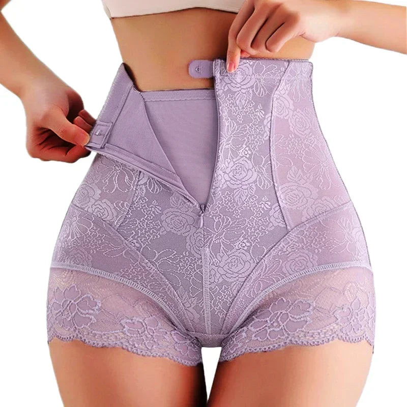 GUUDIA Hook Zipper Closure Lace High Waist Tummy Control Shapewear Panty Invisable Slimming Shaping Women Underwear Shaper Panty