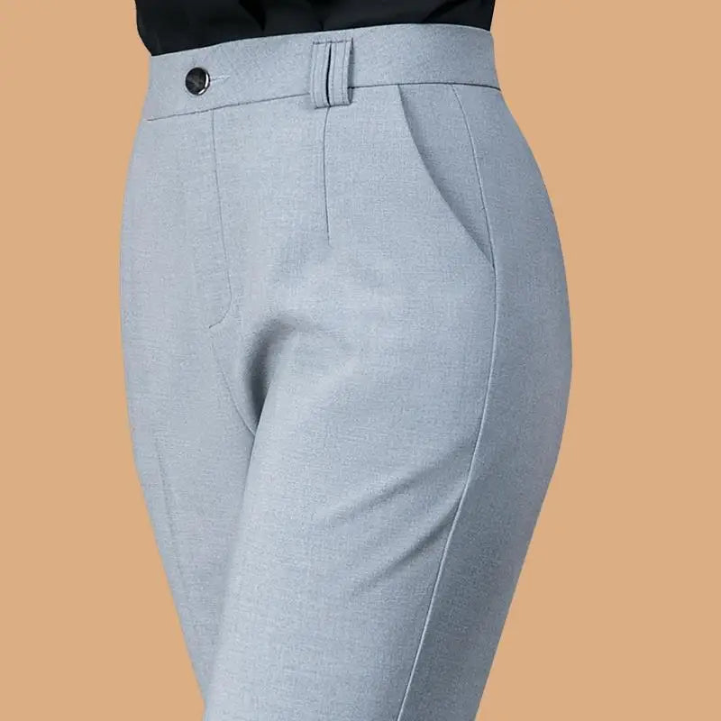 Office Lady Korean Fashion Straight Pants Spring Autumn Casual High Waist Button Pockets Solid Elegant Women Clothing Trousers