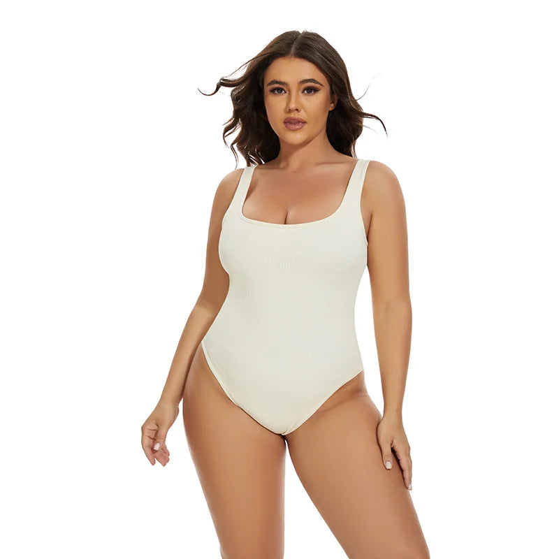 GUUDIA Ribbed Tummy Jumpsuit Daily Shaper Bodysuits Light Control Compress Tummy Control Open Crotch Shapewear Suits Open Crotch