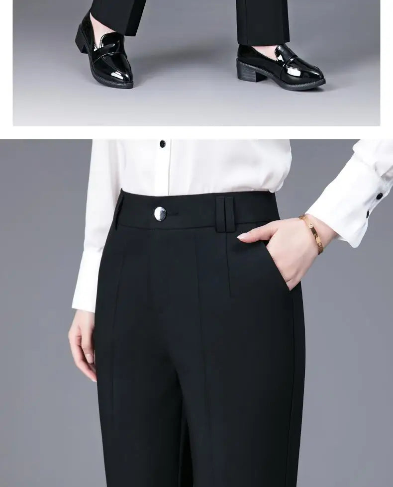 Office Lady Korean Fashion Straight Pants Spring Autumn Casual High Waist Button Pockets Solid Elegant Women Clothing Trousers