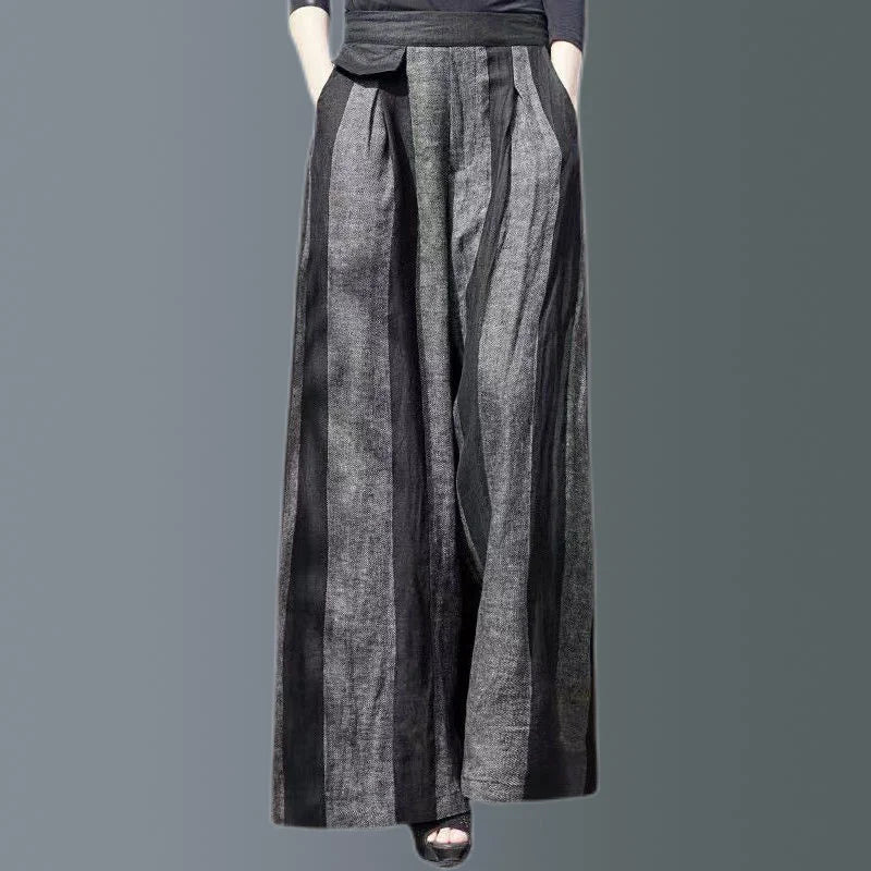 Spring Summer New Fashion Striped Loose Elastic Waist Wide Leg Pants Ladies Casual Irregular High Waist Straight Women Clothes