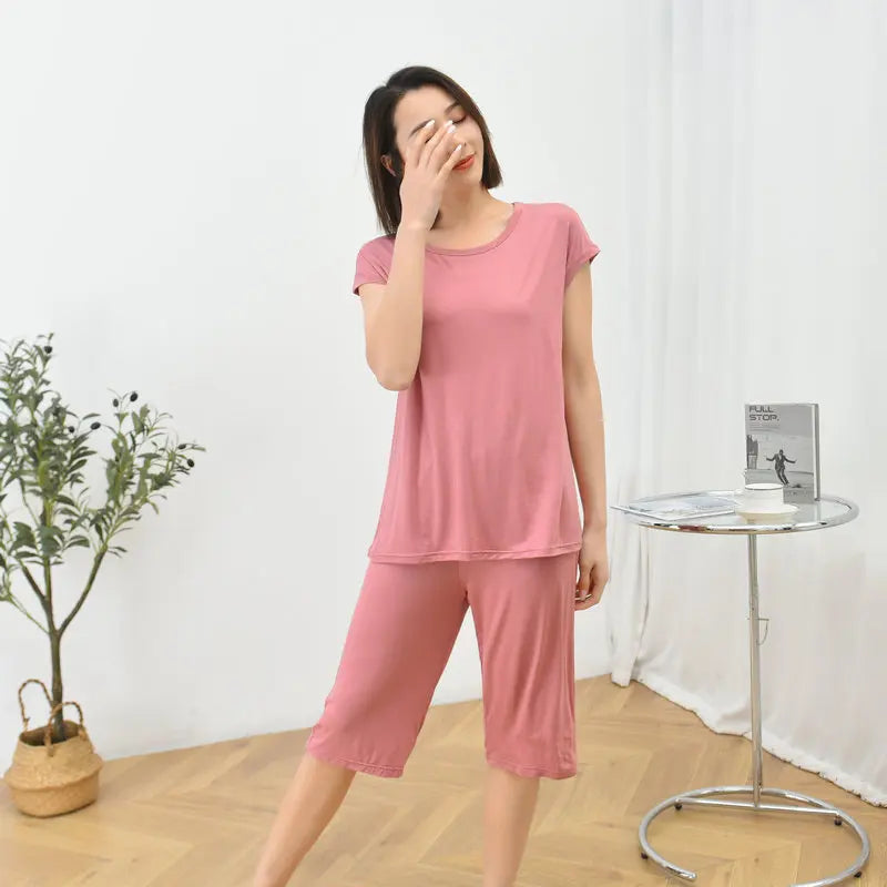 Fdfklak Summer Pijamas For Women Modal Sleeveless Thin O-Neck Pullover Pajamas Set Solid Color Loose 6XL New Home Suit