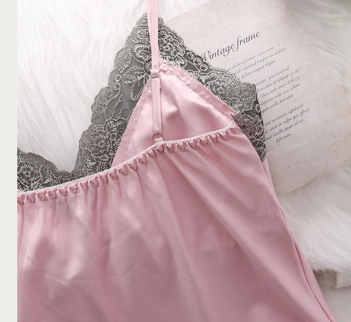 5PCS/SET Silk Robe Sleep Suit Womens Lace Satin Pajamas Gown Set V-Neck Nighties Wear Pijama Home Nightwear Spring Nightdress