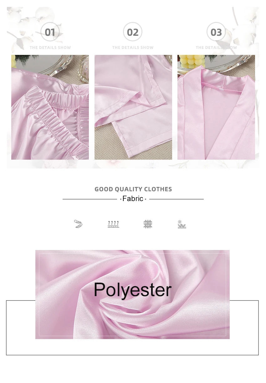 Luxury Spring Silk Satin Women's Pajamas Pink Loose Feather Long Sleeve Trousers Suit Sleepwear Home Clothes 2pcs Nightwear