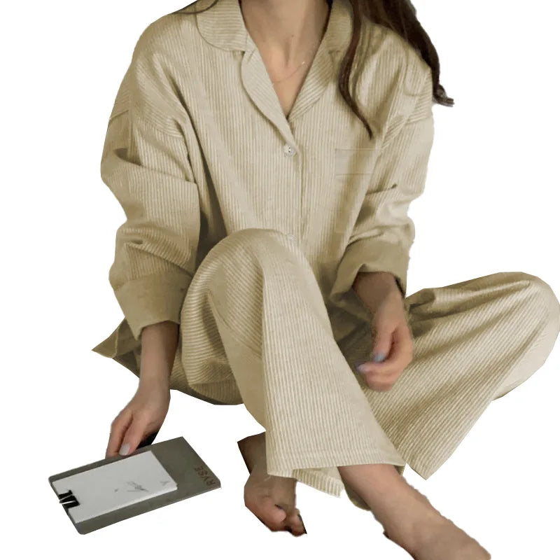 Striped Long-sleeved Pajamas Girls Fashion Style Autumn Simple New Home Clothes High-grade Trousers Suit Leisure Sleepwear Pjs