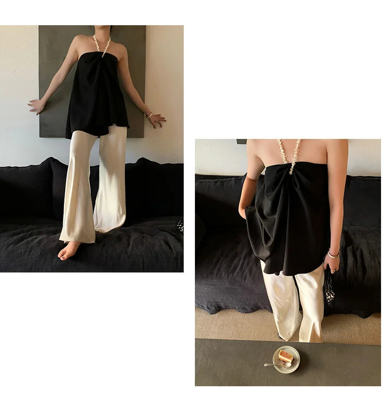 Satin Wide Leg Pants Long Floor Casual Pants Women's Summer