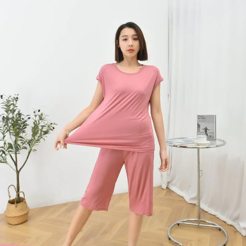 Fdfklak Summer Pijamas For Women Modal Sleeveless Thin O-Neck Pullover Pajamas Set Solid Color Loose 6XL New Home Suit