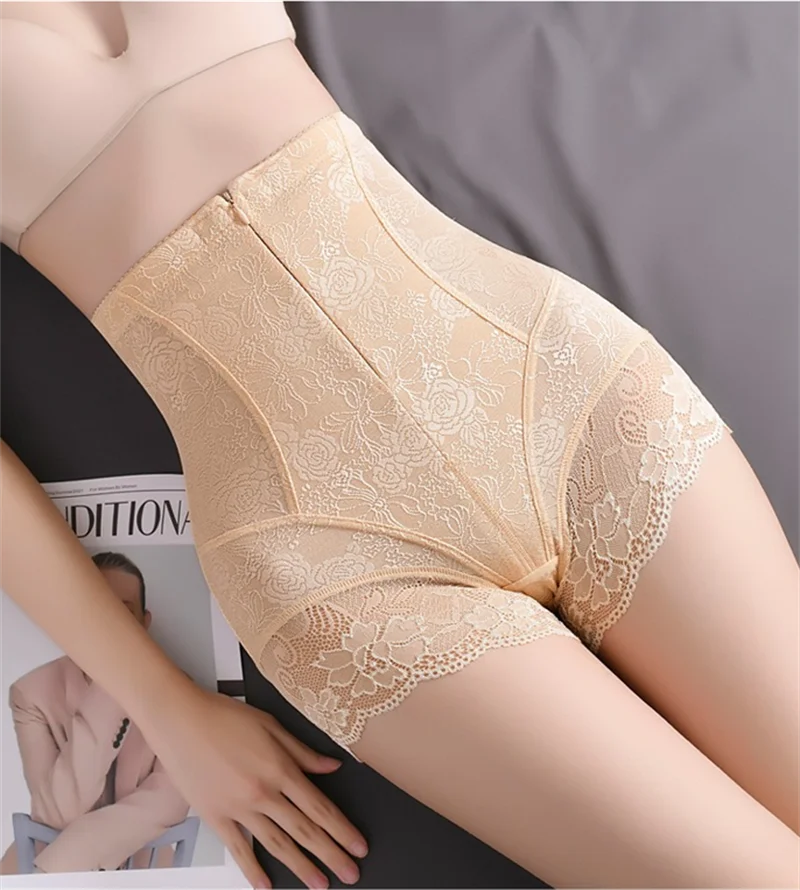 GUUDIA Hook Zipper Closure Lace High Waist Tummy Control Shapewear Panty Invisable Slimming Shaping Women Underwear Shaper Panty