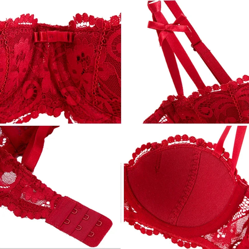 Half Cup Balconette Bras A D Cup 2024 Sexy Lingerie Cotton Underwear with 4 Rows Hook Red Black White Thin Push Up Bra for Women