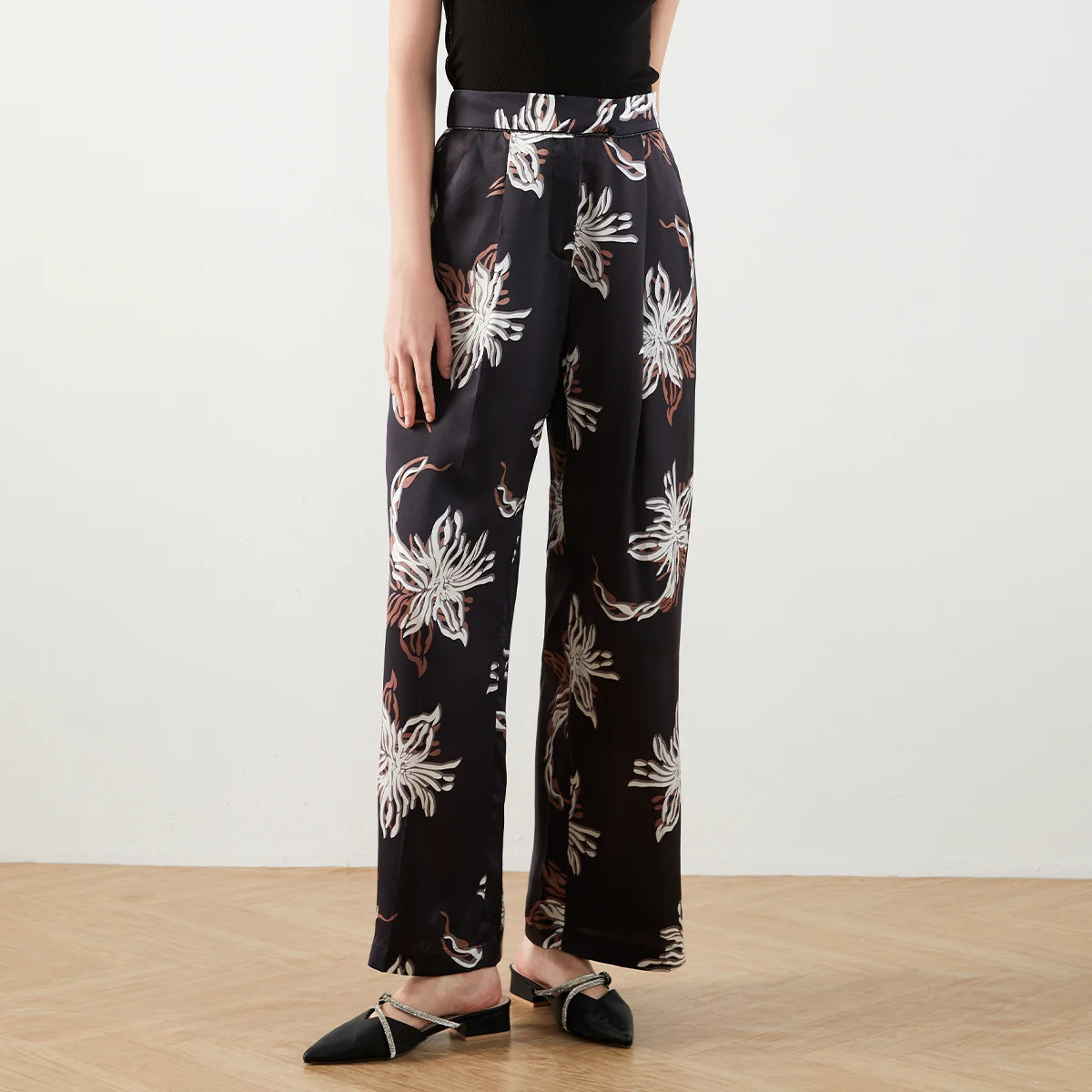 K1449W High Waist Wide Leg Pants Women Luxury Drawstring Casual Clothes Pants For Ladies Wide Leg Trousers For Women