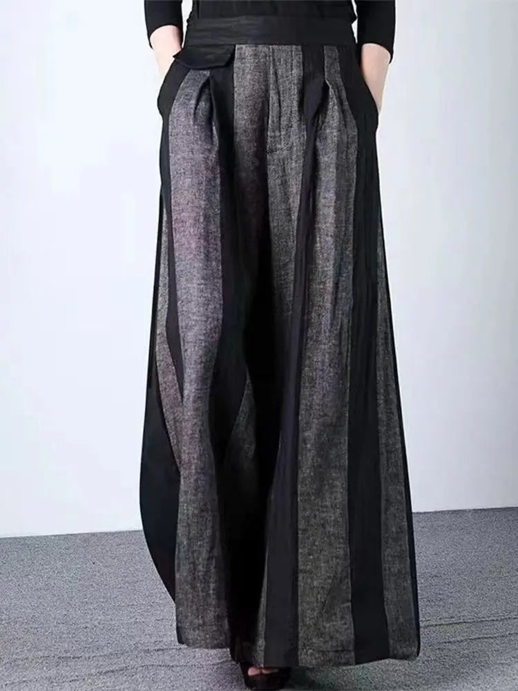 Spring Summer New Fashion Striped Loose Elastic Waist Wide Leg Pants Ladies Casual Irregular High Waist Straight Women Clothes