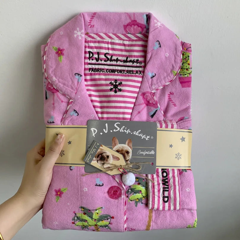 New Loungewear Women Spring Fall Slwwpwear 100% Cotton Floral Print Long Sleeve Pijamas Women 2 Pieces Home Suit Cat Cartoon