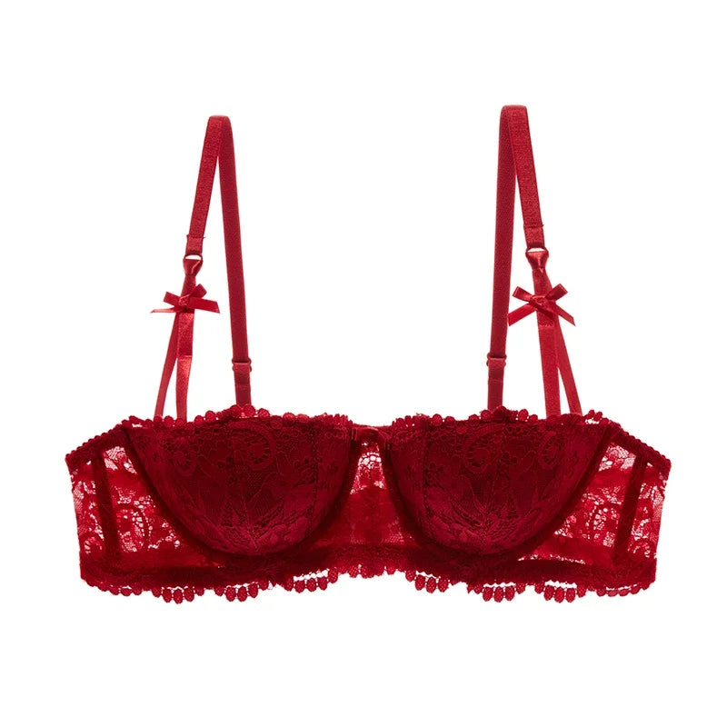 Half Cup Balconette Bras A D Cup 2024 Sexy Lingerie Cotton Underwear with 4 Rows Hook Red Black White Thin Push Up Bra for Women