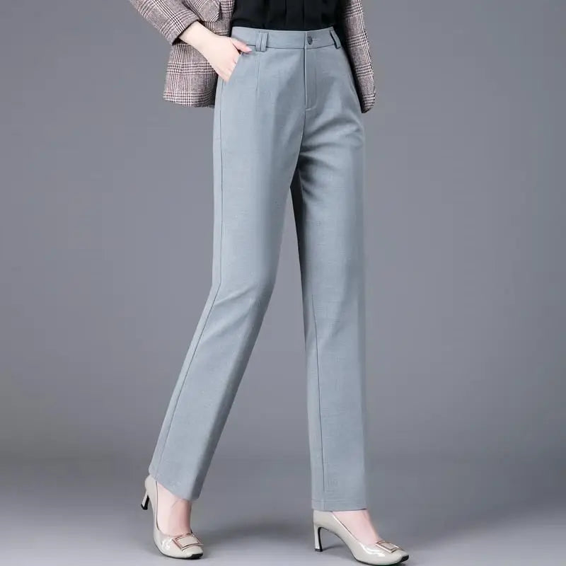 Office Lady Korean Fashion Straight Pants Spring Autumn Casual High Waist Button Pockets Solid Elegant Women Clothing Trousers