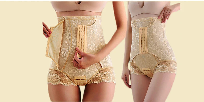 GUUDIA Hook Zipper Closure Lace High Waist Tummy Control Shapewear Panty Invisable Slimming Shaping Women Underwear Shaper Panty
