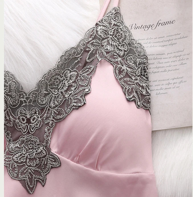 5PCS/SET Silk Robe Sleep Suit Womens Lace Satin Pajamas Gown Set V-Neck Nighties Wear Pijama Home Nightwear Spring Nightdress
