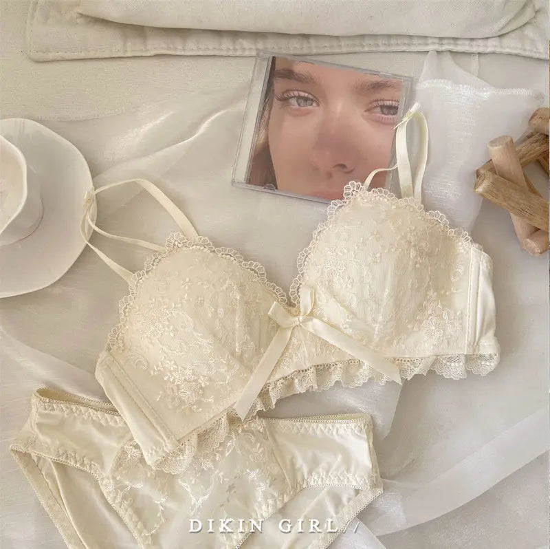 Bra/underwear Embroidered Lace Underwear Wireless Underwire Bra Comfortable Gathering Bra Set Lace Bra Set