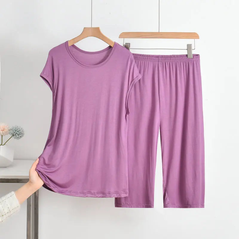 Fdfklak Summer Pijamas For Women Modal Sleeveless Thin O-Neck Pullover Pajamas Set Solid Color Loose 6XL New Home Suit