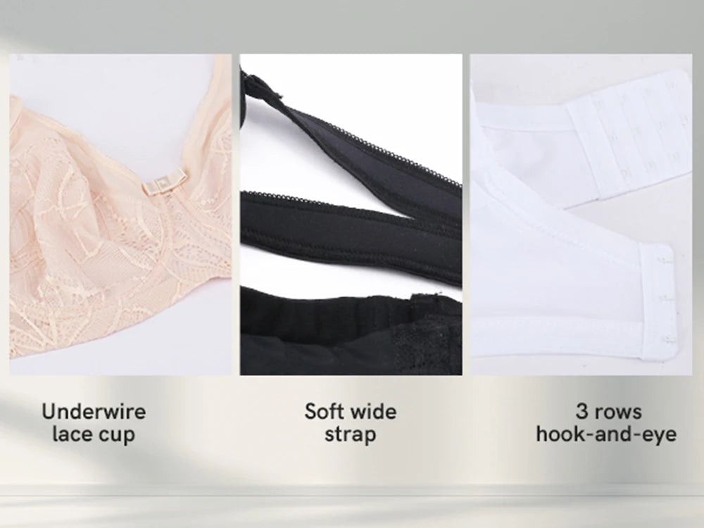 Sheroine Plus Size Underwire Bra, Lace Floral Minimizer Full Coverage Unpadded Bras for Women Lifting Support Comfort