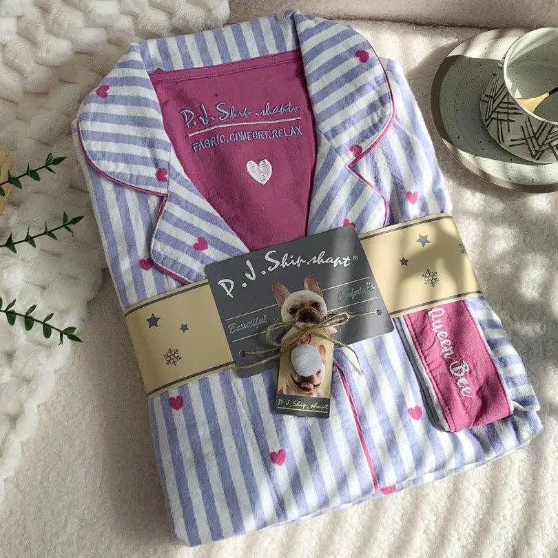 New Loungewear Women Spring Fall Slwwpwear 100% Cotton Floral Print Long Sleeve Pijamas Women 2 Pieces Home Suit Cat Cartoon