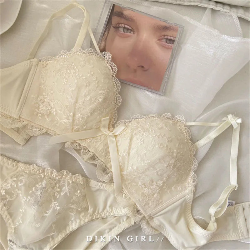 Bra/underwear Embroidered Lace Underwear Wireless Underwire Bra Comfortable Gathering Bra Set Lace Bra Set