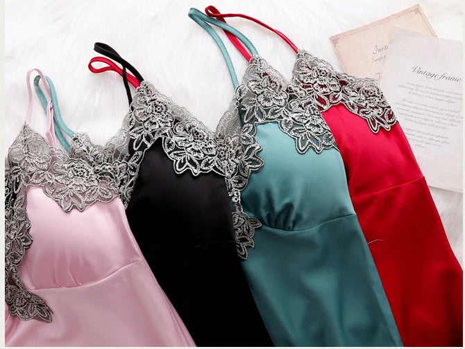 5PCS/SET Silk Robe Sleep Suit Womens Lace Satin Pajamas Gown Set V-Neck Nighties Wear Pijama Home Nightwear Spring Nightdress