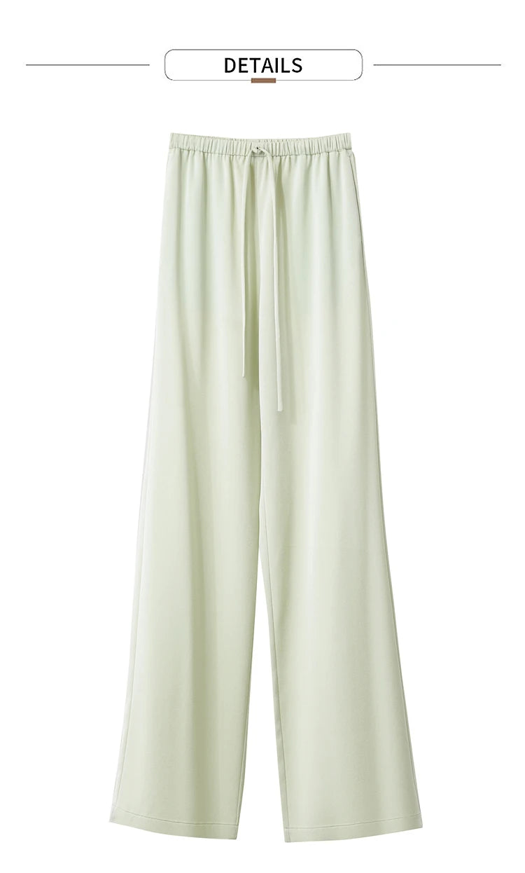 Amii Minimalism 2024 Summer Women's Pants New Solid Straight Wide-leg Oak Waist Drawstring Casual Lady Fashion Trousers 12422001