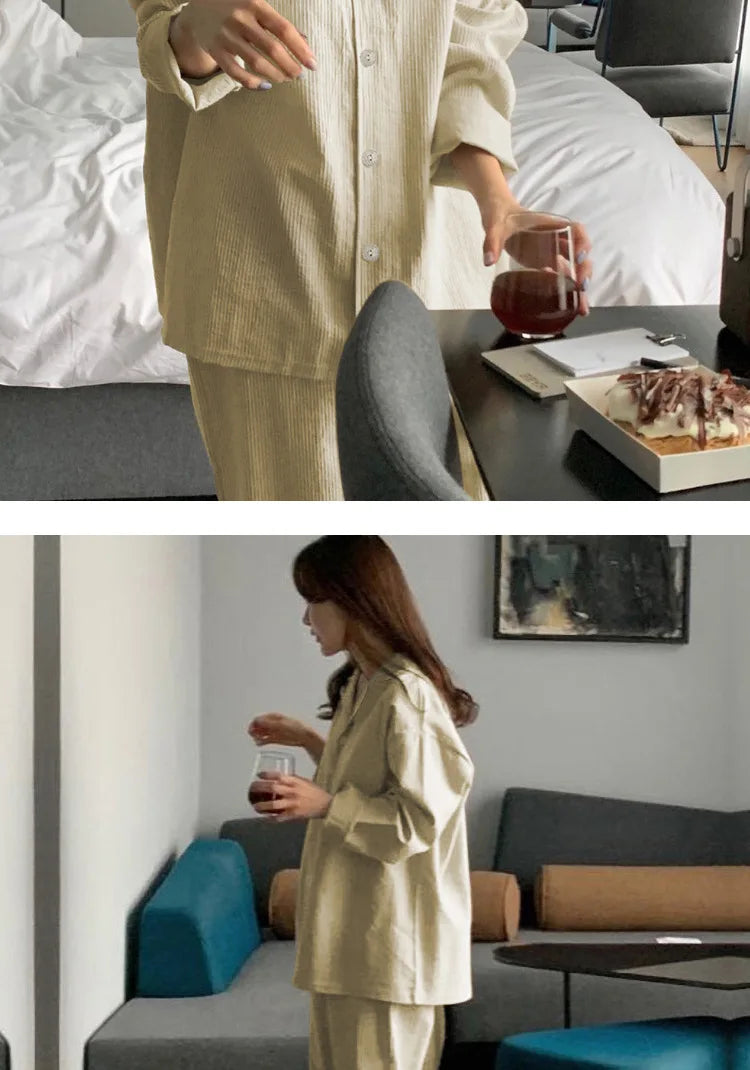 Striped Long-sleeved Pajamas Girls Fashion Style Autumn Simple New Home Clothes High-grade Trousers Suit Leisure Sleepwear Pjs