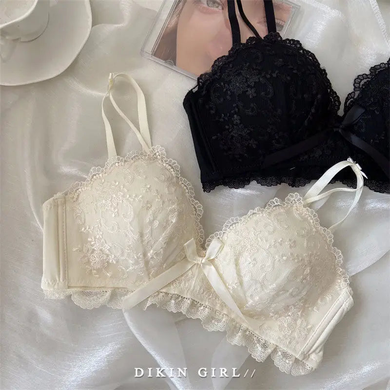 Bra/underwear Embroidered Lace Underwear Wireless Underwire Bra Comfortable Gathering Bra Set Lace Bra Set